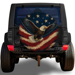 Bald Eagle American Flag Patriotic Outdoor Adventure Gift For Jeep And RV Owners Spare Tire Cover