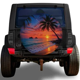 Tropical Beach Sunset With Palm Trees For Coastal Road Trips And Island Travel Lovers Spare Tire Cover