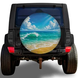 Turquoise Ocean Wave And Sandy Beach Scene For Coastal Road Trips And Summer Travel Spare Tire Cover