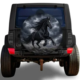Galloping Black Horse Stormy Rocky Plains For Off Road Adventure SUV Enthusiasts Spare Tire Cover