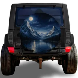 Moonlit Alpine Lake And Snowy Mountain Scene for RV Camping and Overland Adventure Lovers Spare Tire Cover