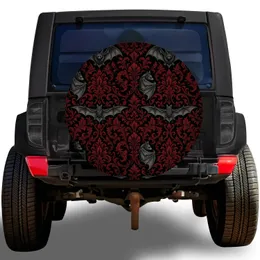 Gothic Bats And Oxblood Damask For Halloween Road Trips And Dark Aesthetic Drivers Spare Tire Cover