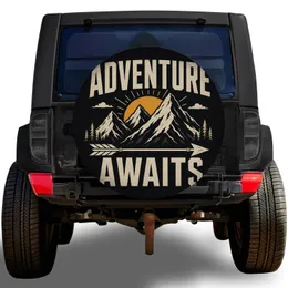 Adventure Awaits Mountain Sunset Arrow For Outdoor Travel Jeep SUV RV Enthusiasts Spare Tire Cover