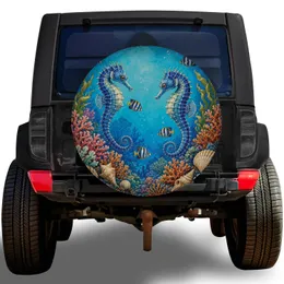 Blue Seahorse Coral Reef Ocean Travel Adventure For RV Campers And Coastal Beach Lovers Spare Tire Cover
