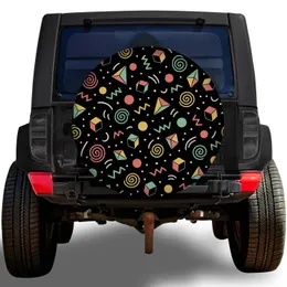 Memphis Geometric Doodles for Retro 80s Road Trips, SUV, Jeep and RV Enthusiasts Spare Tire Cover