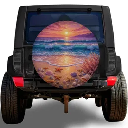 Ocean Sunset Beach Shells And Starfish For Coastal RV Travel Weekend Getaways Spare Tire Cover