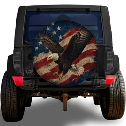 Vintage Bald Eagle American Flag Patriotic Road Trip Style For RV And Truck Owners Spare Tire Cover