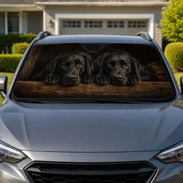 Two Black Labrador Retrievers On Rustic Wood For Family Road Trips And Dog Lovers Car Sunshade