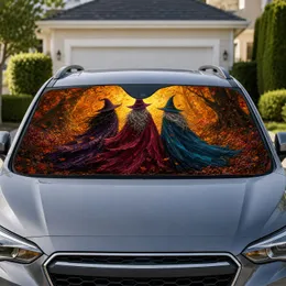 Three Autumn Witches In Enchanted Forest For Halloween Decor And Fall Road Trips Car Sunshade
