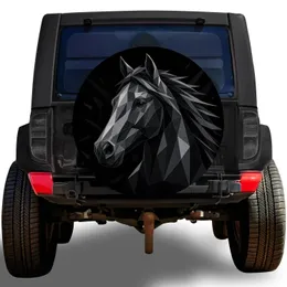 Low Poly Black Horse Portrait For Equestrian Adventure Vehicles And Ranch Trail Drivers Spare Tire Cover