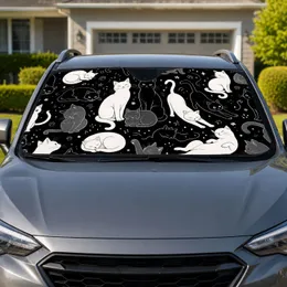 Monochrome Cat Doodle Decor for Fun Family Road Trips and Everyday Cat Lovers Car Sunshade
