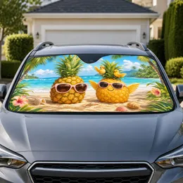 Tropical Pineapple Beach Scene For Summer Road Trips And Coastal Vacation Lovers Car Sunshade