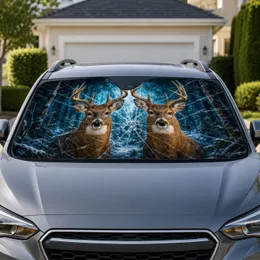 White Tailed Buck Deer Winter Forest Broken Glass Look For Hunting Truck Lovers Car Sunshade