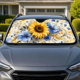 Sunflower And Blue Floral Watercolor for Summer Road Trips and Garden Lovers Gift Car Sunshade