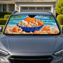 Tropical Seashell Bowl And Palm Beach Scene For Coastal Summer Road Trip Lovers Car Sunshade
