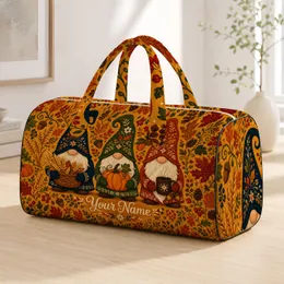 Nordic Autumn Gnomes With Pumpkin And Coffee For Fall Travel And Harvest Festival Trips Quilted Weekend Bag