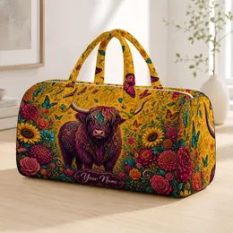 Colorful Highland Bull Floral Travel Accessory For Weekend Getaways And Gift Giving Quilted Weekend Bag