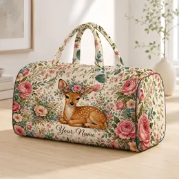 Botanical Floral Fawn With Roses For Chic Garden Getaways And Bridal Shower Gifts Quilted Weekend Bag