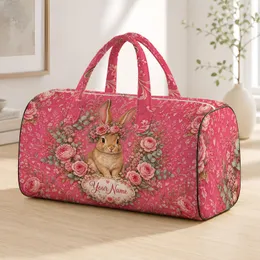 Easter Bunny With Blush Roses For Spring Travel, Overnight Trips, And Bridal Getaways Quilted Weekend Bag
