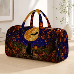Black Cat Moon Scene For Halloween Travel And Autumn Night Getaways Quilted Weekend Bag