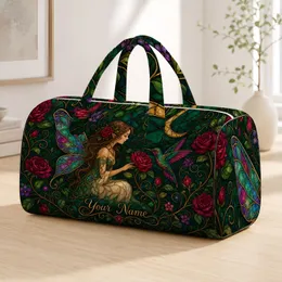 Fairy And Hummingbird Rose Garden Getaway Gift For Women Travelers Quilted Weekend Bag