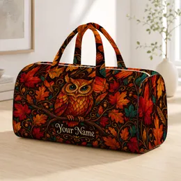 Autumn Owl For Fall Getaways, Sleepovers, And Travel With Your Name Quilted Weekend Bag