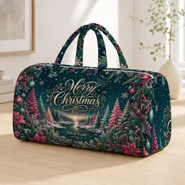 Winter Christmas Botanical Wreath And Snowy Forest For Holiday Travel And Gift Giving Quilted Weekend Bag
