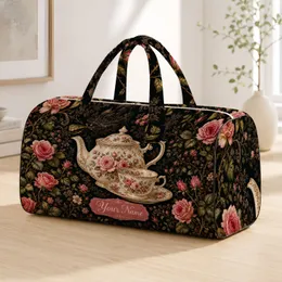 Vintage Rose Teapot And Teacup Tea Garden For Bridal Showers, Picnics And Tea Lovers Quilted Weekend Bag