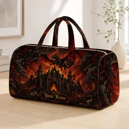 Fire Dragon Over Gothic Castle For Dark Fantasy Travel, Sleepovers, And Weekend Escapes Quilted Weekend Bag
