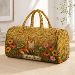 Smiling Red Fox Wildflower Meadow Getaway Gift For Nature Loving Women Travelers Quilted Weekend Bag