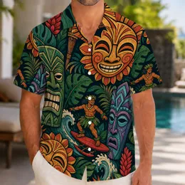 Tropical Tiki Masks And Jungle Leaves For Beach Parties And Island Festival Fans Hawaiian Shirt