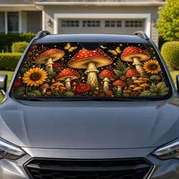 Enchanted Red Mushrooms And Wildflowers For Midnight Garden Fantasy Nature Lovers Car Sunshade