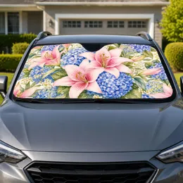 Pink Lily And Blue Hydrangea Floral Garden Decor For Spring Road Trips And Daily Driving Car Sunshade