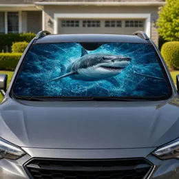 Great White Shark Ocean Glass Burst For Beach Lovers And Marine Life Enthusiasts Car Sunshade