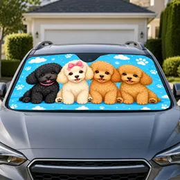 Four Cute Poodle Puppies And Paw Prints For Dog Lovers' Cheerful Daily Commutes Car Sunshade