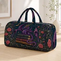 Purple Dragon On Antique Books Gothic Library Travel Gift For Fantasy Book Lovers Quilted Weekend Bag