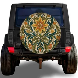 Stained Glass Botanical Mandala For Boho RV Camping And Nature Travel Enthusiasts Spare Tire Cover