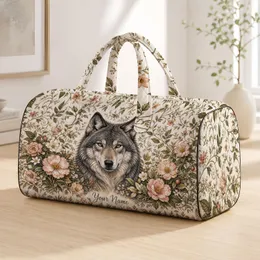 Gray Wolf and Blush Rose Travel Companion for Weekend Getaways and Nature Lovers Quilted Weekend Bag