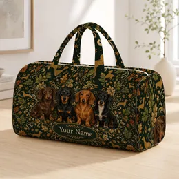 Four Dachshunds In Woodland Foliage For Autumn Getaways And Holiday Dog Lover Gifts Quilted Weekend Bag