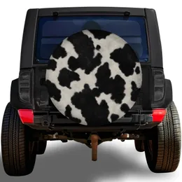 Black And White Cowhide Fur Texture For RV Camping Trailer SUV Outdoor Road Trips Spare Tire Cover