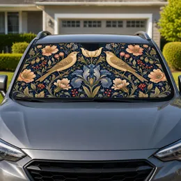 Pale Gold Songbirds And Midnight Floral Garden For Elegant Everyday Driving Style Car Sunshade