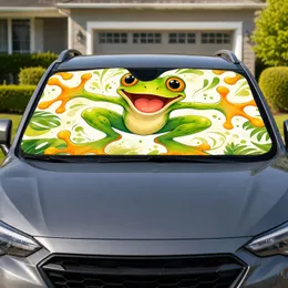 Smiling Green Tree Frog With Orange Eyes Fun Road Trip Gift For Amphibian Lovers Car Sunshade