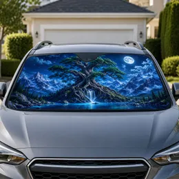 Moonlit Tree Of Life Waterfall Mountain Landscape For Camping Travel And Nature Lovers Car Sunshade