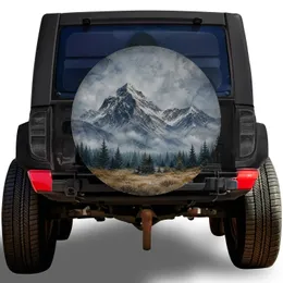 Snowy Alpine Mountain Watercolor Landscape For RV Camping And Overland Adventure Spare Tire Cover