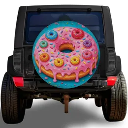 Whimsical Pink Iced Donut With Sprinkles For Sweet Tooth Jeep RV Road Trip Lovers Spare Tire Cover