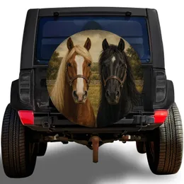 Chestnut And Black Horses Ranch Portrait For Equestrian Western Travel Country Fans Spare Tire Cover