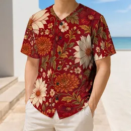 Crimson Autumn Floral Garden For Fall Festivals, Game Day Style And Everyday Wear Baseball Jersey