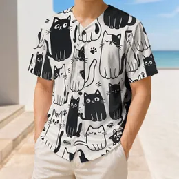 Black And White Cartoon Cat All Over Casual Sportswear For Cat Lovers Everyday Wear Baseball Jersey