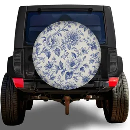 Cobalt Blue Botanical Toile Floral Garden For RV Camping And Road Trip Lifestyle Spare Tire Cover