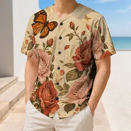 Vintage Pink Rose Monarch Butterfly Floral for Garden Parties and Casual Outings Baseball Jersey